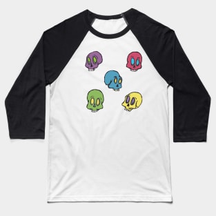 Skulls Color.  Purple, muted red, blue, green and yellow Baseball T-Shirt